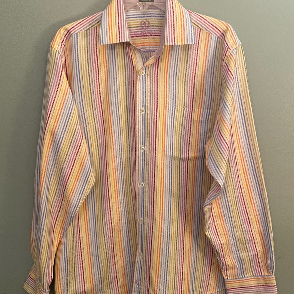 Men’s Bugatchi Multi Color Button Down Long Sleev… - image 1